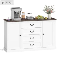 HOMCOM Credenza da Cucina Stile Vintage con 4 Cassetti e 2 Armadietti con Mensole Regolabili, 147x40x87, Legno Bianco(m-11)