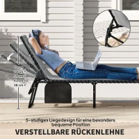 Outsunny 2er Set Sonnenliege klappbar Gartenliege mit Kopfkissen 5-Fach höhenverstellbarer Rückenlehne Seitentasche Dunkelgrau(m-4)