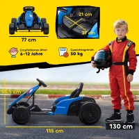 AIYAPLAY 24V Elektrisches Go-Kart, Drift-Modus, verstellbarer Sitz, 5-Punkt-Sicherheitsgurt, Musikfunktion, Hupe, 6-12 Jahre Blau(m-3)