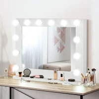 HOMCOM Miroir maquillage Hollywood lumineux 12 LED tactile - luminosité réglable, fonction mémoire - métal MDF blanc verre(m-10)