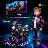 AIYAPLAY Elektro-Motorrad für Kinder von 18-36 Monaten, Aufsitz-Fahrzeug, Hilfsräder, Lichter, Musik, Kunststoff, Stahl, Schwarz(m-3)