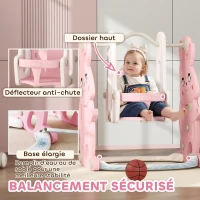 AIYAPLAY Toboggan et balançoire pour enfants 4 en 1 avec panier de basket, toboggan, balançoire, 147,5x160x107cm, rose(m-6)