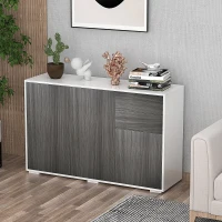 HOMCOM High Gloss Frame Sideboard, Side Cabinet, Push-Open Design with 2 Drawer for Living Room, Bedroom, Light Grey and White(m-2)