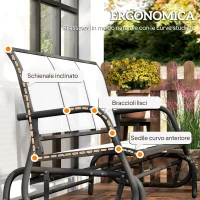 Outsunny Panchina a Dondolo da Giardino a 3 Posti in Metallo e Tessuto a Rete Traspirante, 147x70x85cm, Beige(m-8)