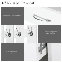 HOMCOM Ensembles 3 en 1 de meuble d'entrée vestiaire avec panneau porte-manteau, miroir et banc à chaussures - 6 crochets et étagère réglable, blanc(m-5)