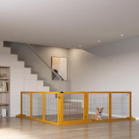 PawHut Lot de 2 barrières de sécurité chien barrière modulable pliable 6 panneaux 2 pieds support bois de pin jaune(m-10)