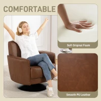 HOMCOM Upholstered Swivel Accent Chair with Thick Padding, Brown(m-5)