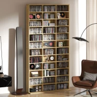 HOMCOM Rangements pour CD et DVD, étagère rangement 1116 CD/528 DVD, 36 compartiments et étagères réglables, chêne(m-10)