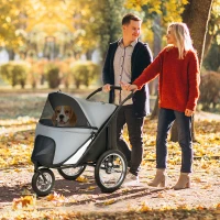 PawHut Poussette pour chien 3 roues avec pliage facile, sac de rangement, coussin souple, laisse de sécurité, gris(m-10)