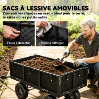 Outsunny Chariot de jardin 300 Kg chariot remorque avec bâche amovible et poignée rotative à 180°, parois rabattables, noir(m-5)