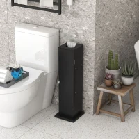 HOMCOM Support papier toilette meuble salle de bain 3 niveaux et sortie papier, pour petits espaces, noir(m-10)