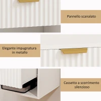 HOMCOM Set di 2 Comodini Sospesi con Pannelli Scanalati, Cassetto e Ripiano, 40x34x29 cm, Bianco(m-7)