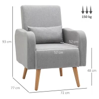 HOMCOM Accent Chair, Linen-Touch Armchair, Upholstered Leisure Lounge Sofa for Living Room, Club Chair with Wooden Frame, Grey(m-3)