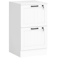 HOMCOM Caisson bureau, meuble rangement bois 2 tiroirs et serrure, barres de suspension réglables, 40 x 40 x 71 cm, blanc(m-12)