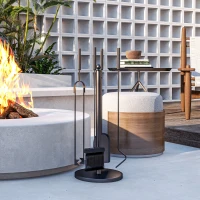 Outsunny Ensemble serviteur de cheminée, serviteur de cheminée à 5 pièces, balai pelle pince tisonnier et support, métal, noir(m-10)