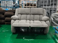 HOMCOM Sillón de 2 Plazas Relax Reclinable Manual Sillón Relax Tapizado en Terciopelo Reposapiés Ajustable Asiento Amplio Gris(m-10)