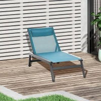Outsunny Bain de soleil transat en aluminium et textilène avec roulettes et repose-tête dossier inclinable bleu(m-10)