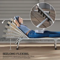 Outsunny Șezlong de plajă, Pliabil cu suport pentru cap, spătar reglabil, aluminiu și textilene, bej(m-4)