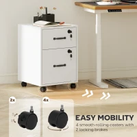 HOMCOM Rolling File Cabinet with 2 Drawers, Mobile Filing Cabinet with Hanging File Folder for Letter Sized Documents, White(m-6)