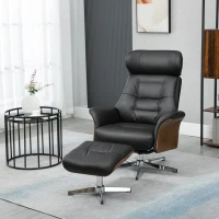 HOMCOM Fauteuil relax avec repose-pied, fauteuil de relaxation avec dossier inclinable, têtière réglable, 80x84x108cm, noir(m-10)