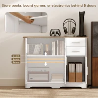 HOMCOM Comodă Modernă din Lemn cu 2 Sertare și 2 Dulapuri, 100x40x78 cm, Alb și Culoare Lemn(m-4)