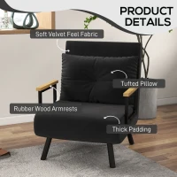 HOMCOM Canapea Extensibilă cu Spătar Reglabil pe 5 Nivele, Canapea Pat Individuală Pliabilă cu Perne, 63x73x81 cm, Negru(m-6)