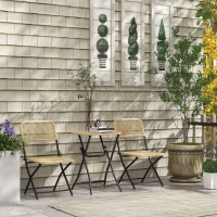 Outsunny Ensemble Salon de Jardin 2 Places Table Ronde avec 2 chaises Pliables en résine tressée et métal, beige et noir(m-10)