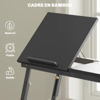 HOMCOM Table de lit pliable et réglable, plateau de lit pour ordinateur portable en bambou plateau inclinable 83,5x33x34cm noir(m-7)