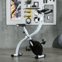 SPORTNOW Vélo d'appartement pliant, vélo de fitness, 8 niveaux de résistance magnétique, selle réglable, écran LCD, acier blanc(m-10)