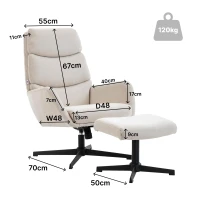 HOMCOM Poltrona imbottita con poggiapiedi, poltrona lounge con schienale alto, base metallica, per soggiorno, camera da letto, Beige(m-3)