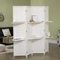 HOMCOM Séparateur de pièces 4 panneaux 2 étagères pliables blanc paille(m-10)