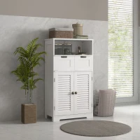 kleankin Meuble de salle de bain armoire 2 portes étagère réglable 2 tiroirs niche 61 x 30,5 x 109,5 cm blanc(m-10)