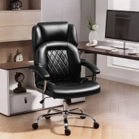 HOMCOM Big and Tall Office Chair 180kg with Spring Cushion, PU Leather - Black(m-2)