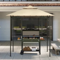 Outsunny Copertura per Gazebo da Giardino per Barbecue 1.52x2.44 m a 2 Livelli in Poliestere 160gsm Beige(m-8)