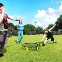 SPORTNOW Ensemble jeu de mini-volleyball en plein air avec filet, 3 balles et pompe, portable avec sac de transport jaune(m-2)