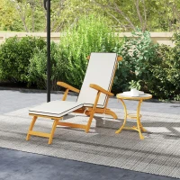 Outsunny Chaise longue pliante bain de soleil avec coussin en bois d'acacia, repose-pieds, 160 kg 155 x 54 x 86 cm blanc(m-10)
