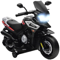 AIYAPLAY Elektro-Motorrad für Kinder von 18-36 Monaten, Aufsitz-Fahrzeug, Hilfsräder, Lichter, Musik, Kunststoff, Stahl, Schwarz(m-1)