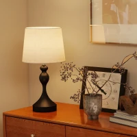 HOMCOM Tischlampe LED Tischleuchte mit 3 Farbtemperaturen, Nachttischlampe mit USB A+C Ladeanschlüssen, Leinenschirm, Schwarz(m-8)