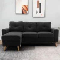HOMCOM Canapé d'angle en tissu de lin forme L design scandinave pour salon appartement petit espace 193x136x85cm noir(m-10)