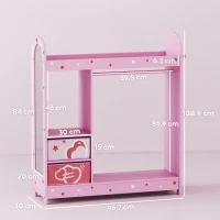 AIYAPLAY Kids Clothes Rail, Kids Wardrobe with Mirror, Shelves, Fabric Storage and Hooks for Bedroom, Nursery, Pink(m-3)