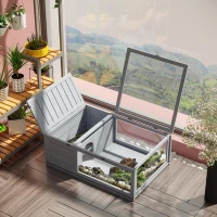 PawHut Maison enclos cage habitat pour petit animal tortues avec 2 espaces 91 x 60,5 x 32 cm bois massif gris(m-10)