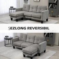 HOMCOM Canapea Colțar Extensibil cu Șezlong Reversibil, Pernă pentru Șezut și Spătar și 3 Locuri, 186x130x84 cm, Maro(m-6)