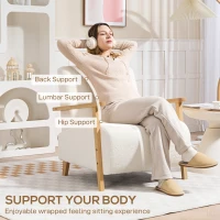 HOMCOM Armchair, Sherpa Fabric Accent Chair, Nordic Comfy Upholstered Reading Lounge with Wood Legs and Armrests for Bedroom(m-5)