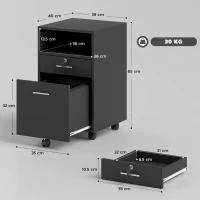 Vinsetto Cassettiera da Ufficio Portadocumenti in Legno con 2 Cassetti e Ripiano Aperto, 39x40x65 cm, Nero(m-3)