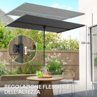 Outsunny Ombrellone per Esterni 1.5x2 m Girevole a 180°, in Poliestere e Alluminio, 150x205x120-215 cm, Grigio Scuro(m-5)