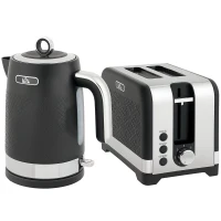 HOMCOM Sleek Textured Kettle and Toaster Set - Black(m-1)