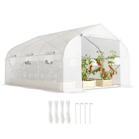Outsunny Serre Tunnel de Jardin 13,35 m² dim. 4,5L x 3l x 2H m Porte + 6 fenêtres enroulables Acier galvanisé bâche PE Haute densité Blanc(m-1)
