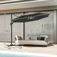 Outsunny Ombrellone a Braccio per Esterno con Luci a LED e Angolo Regolabile, in Alluminio e Poliestere Ø3x2.5 m, Grigio(m-3)