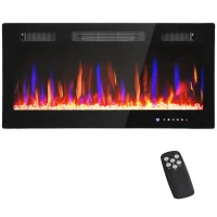 HOMCOM Cheminée Électrique Encastrable ou Murale avec Température Réglable, en Acier et Verre, 91.4x9.4x47 cm, Noir(m-1)