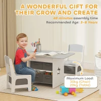 AIYAPLAY Kids Table and Chair Set, Toddler Table and 2 Chairs Set with 6 Removable Drawers, for Boys Girls Ages 3-8, Light Grey(m-8)